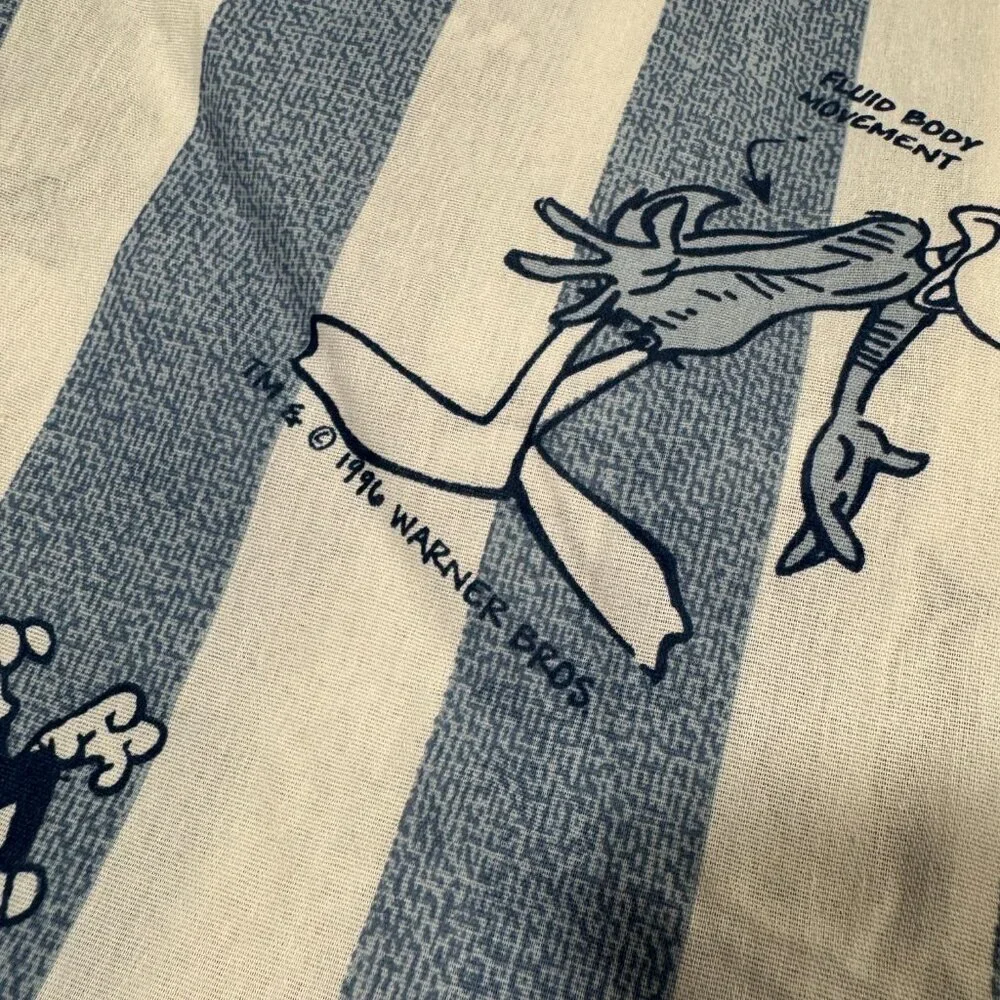 Looney Tunes Full Flat Sheet Blue Stripe Drawing Comics 1996 Vintage Bibb Co USA